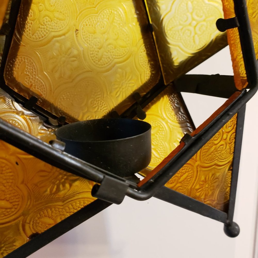 Moroccan Hanging Tealight Candle Lantern Yellow Glass Star - Picture 6 of 12